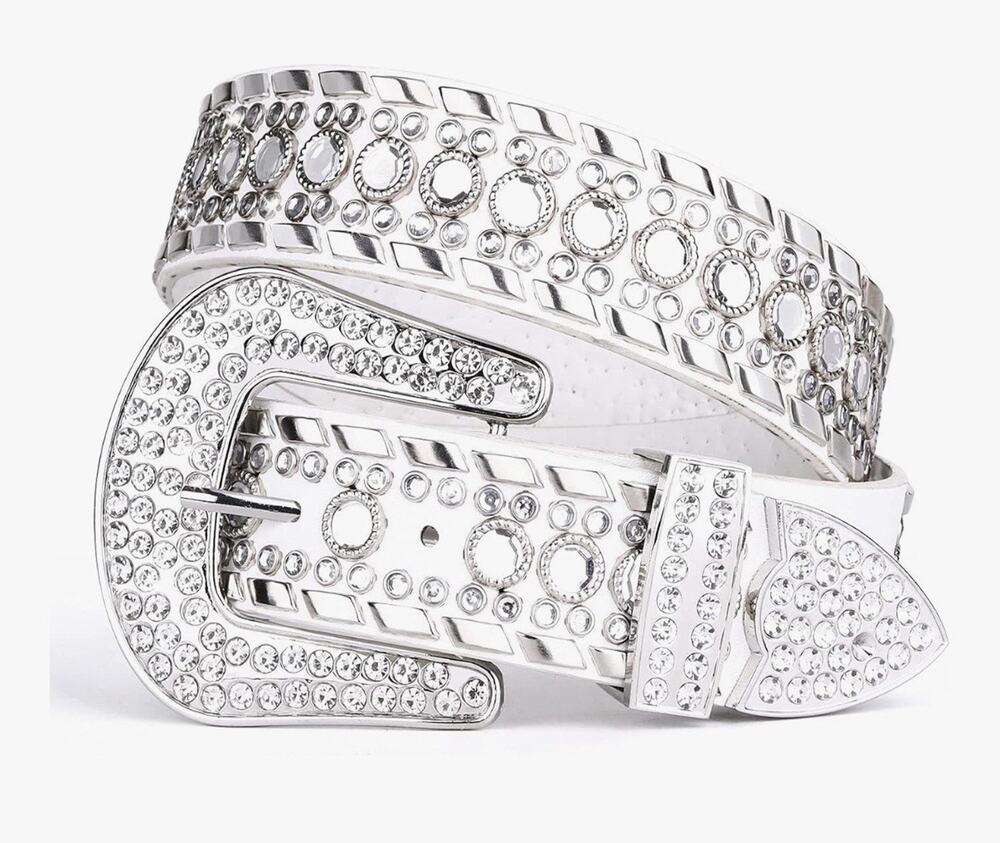 UnFader Bling Rhinestone Belts for Women White 30”-35”